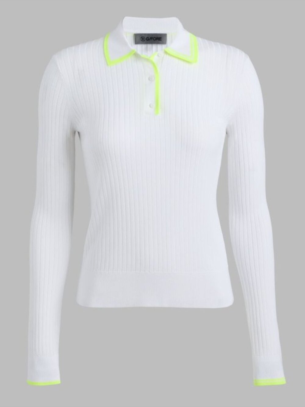 G/FORE Ribbed Knit Long Sleeve Golf Polo Sweater Snow NWT